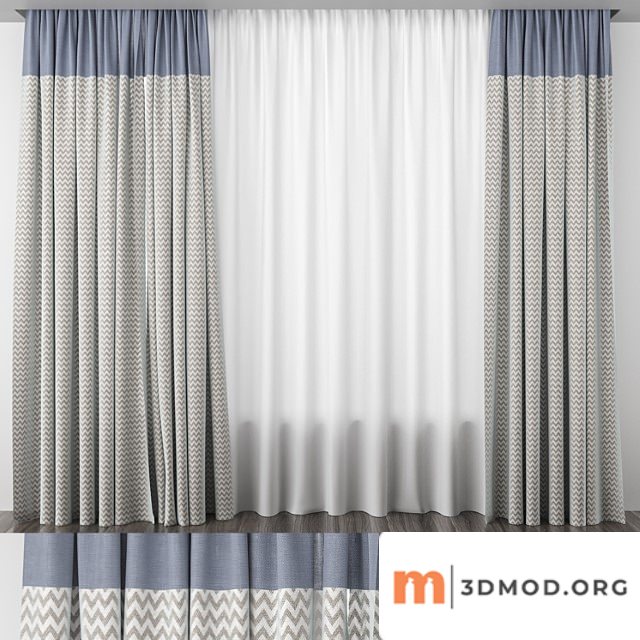 Blue curtains with arrows